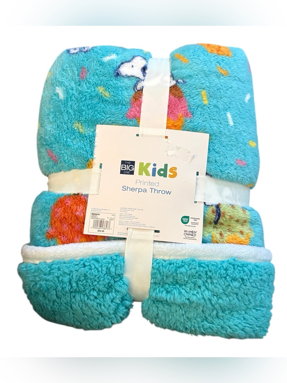 The Big One Aqua Peanuts Snoopy Jacquard Sherpa Throw Blanket